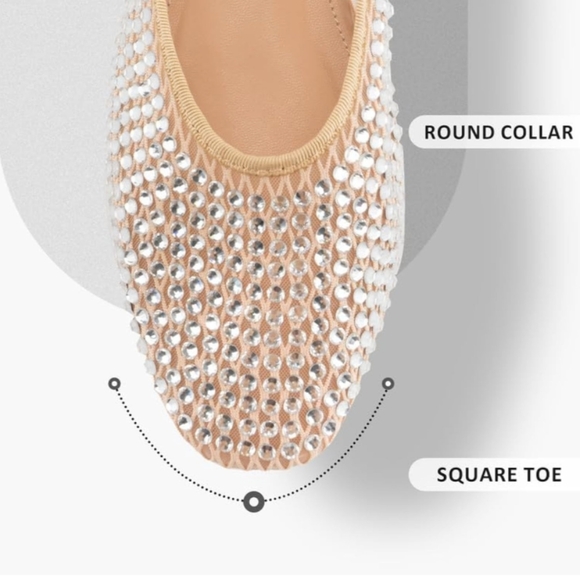 NWT WIRALOMI Rhinestone Mesh Nude Ballet Flats, Size 8 - Picture 6 of 7